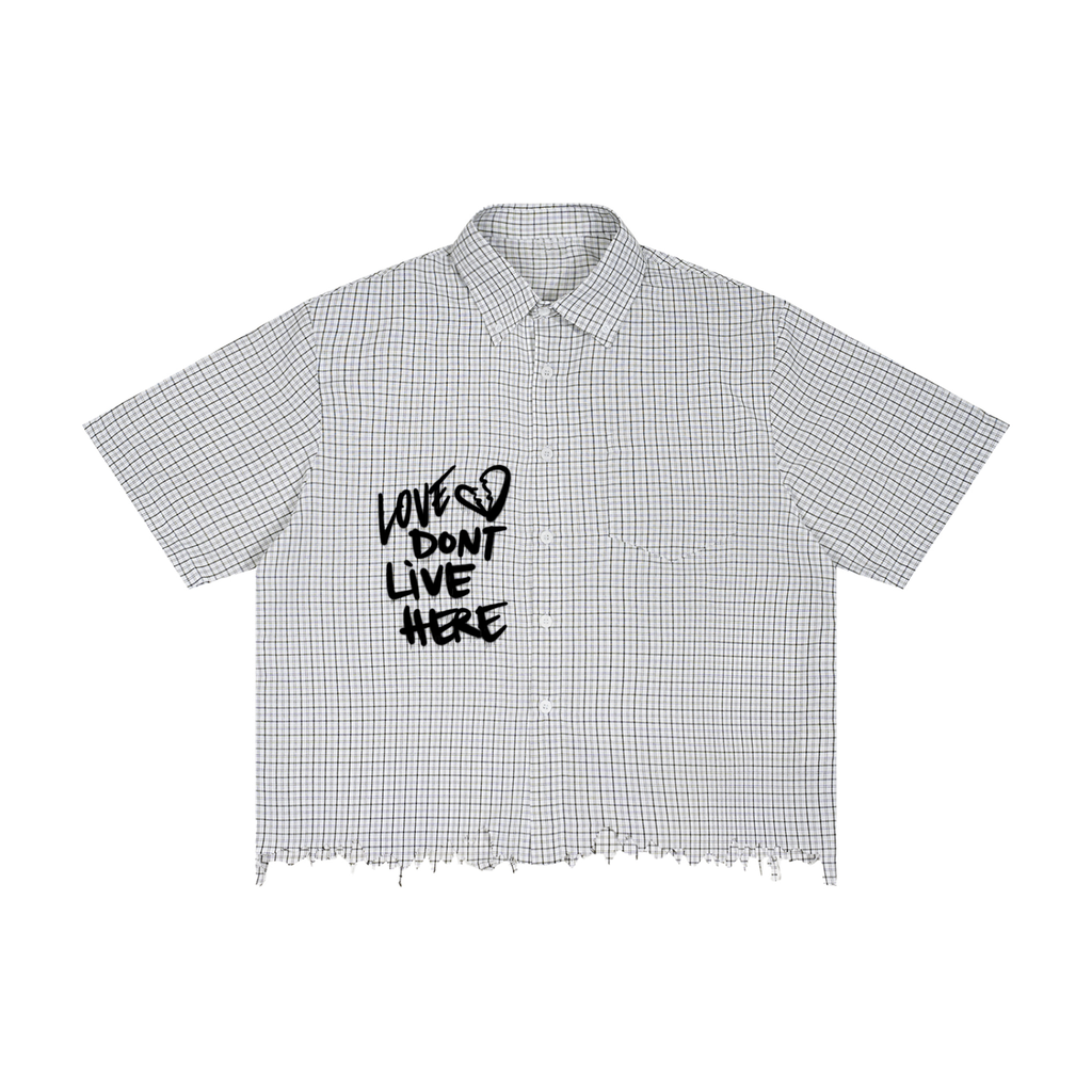 Unisex Distressed Plaid Boxy Shirt