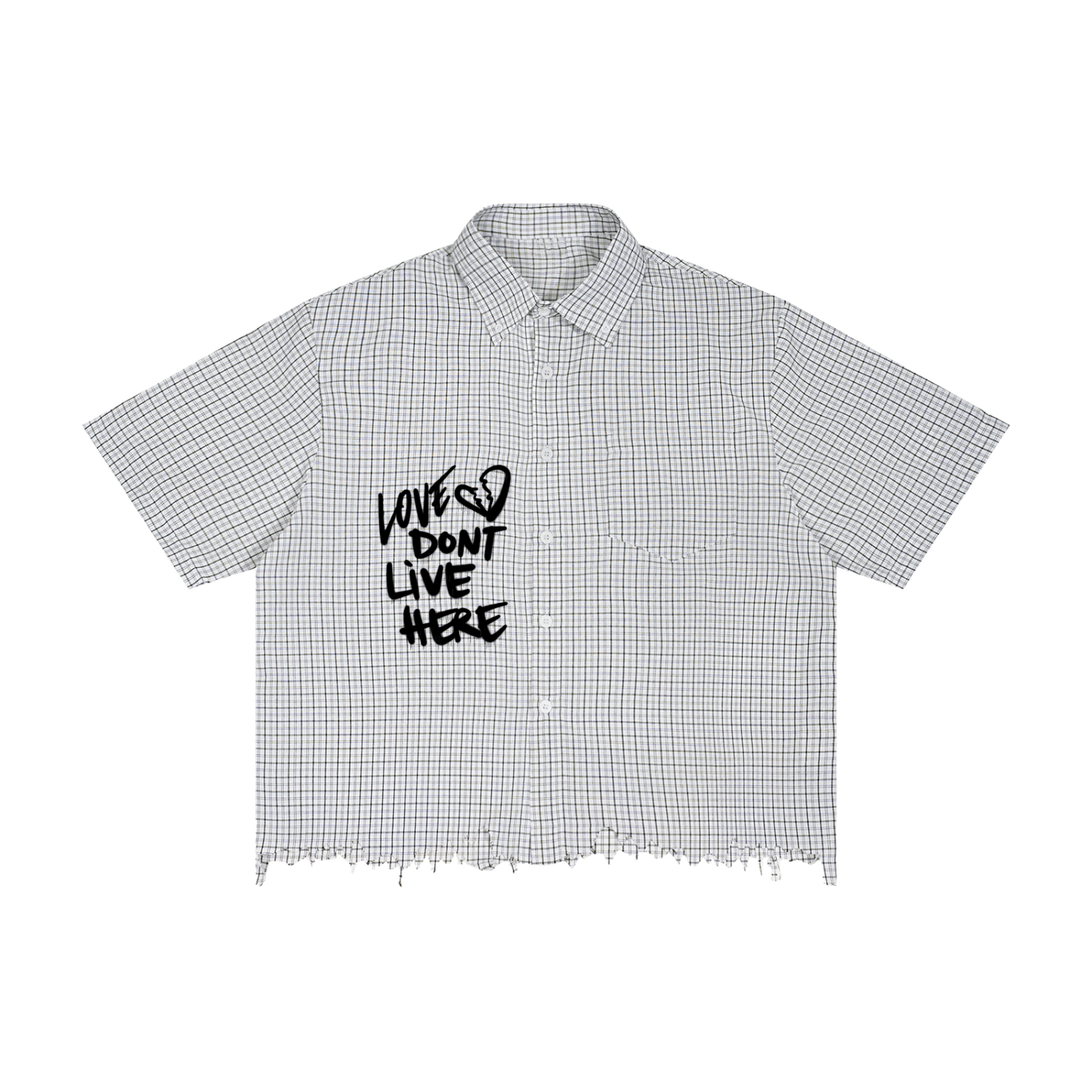 Unisex Distressed Plaid Boxy Shirt