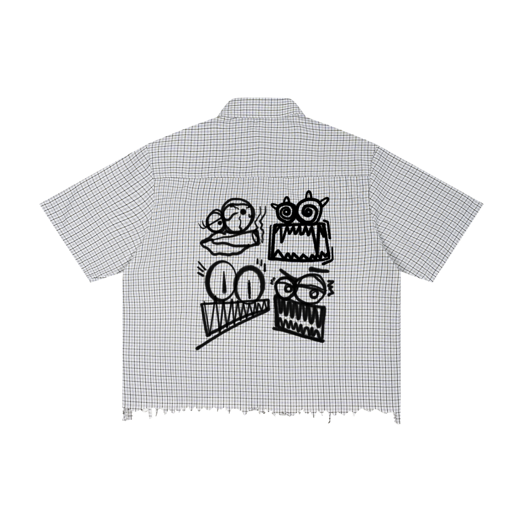 Unisex Distressed Plaid Boxy Shirt