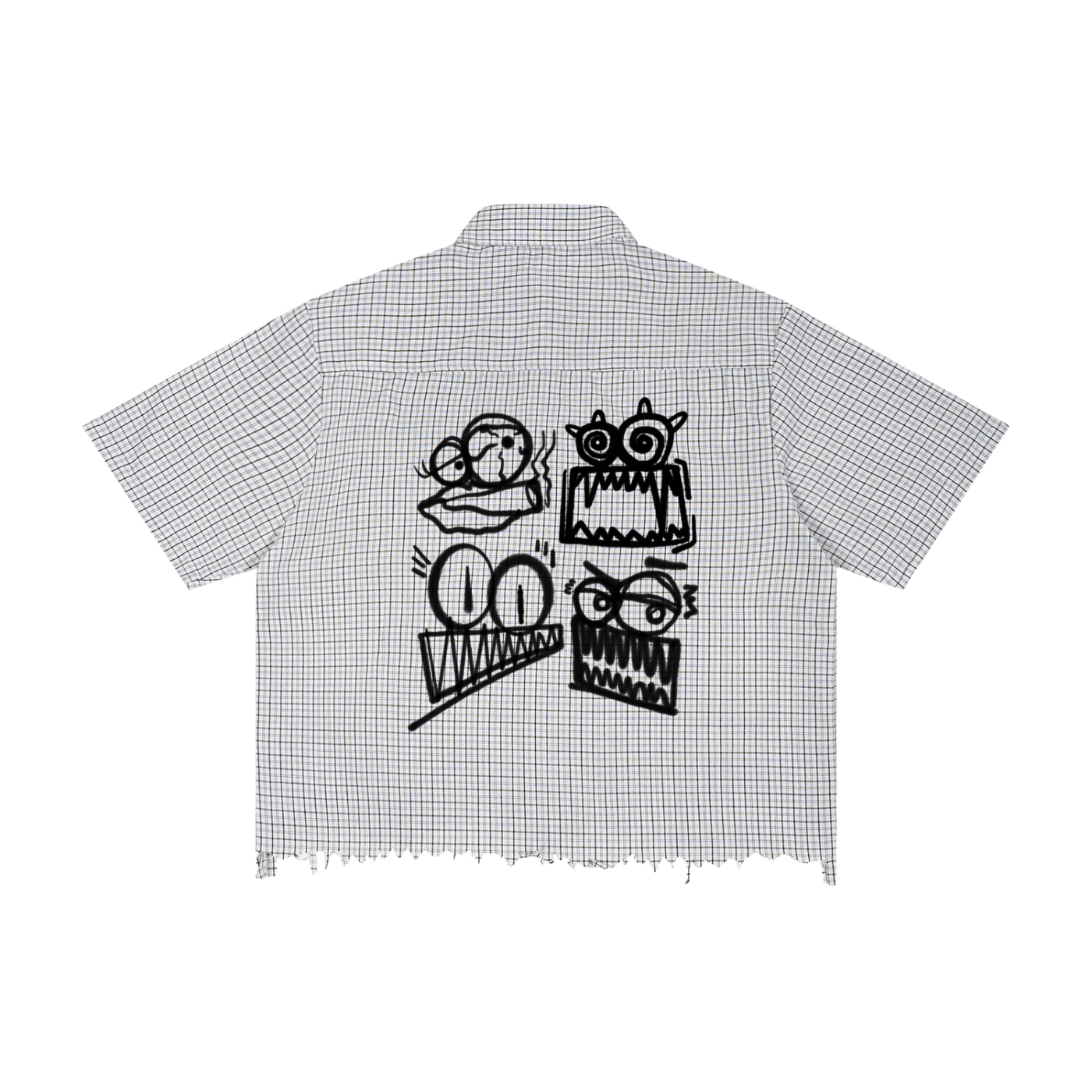 Unisex Distressed Plaid Boxy Shirt
